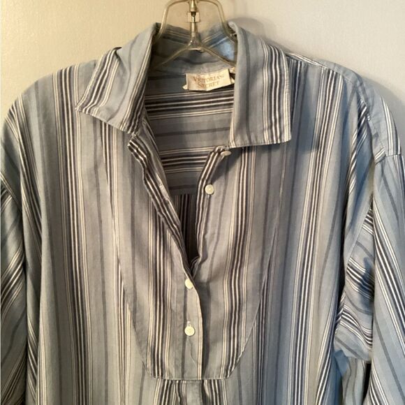 VICTORIA'S SECRET VINTAGE GOLD LABEL BLUE STRIPED OVERSIZED COTTON NIGHT SHIRT M - Picture 4 of 6